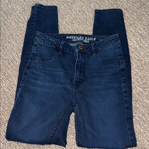 American eagle dark wash skinny high rise waist size 2 regular stretchy pockets